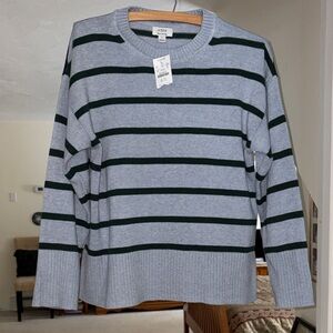 J. Crew Factory  Gray/blue  and Dark Green Striped Pullover sweater